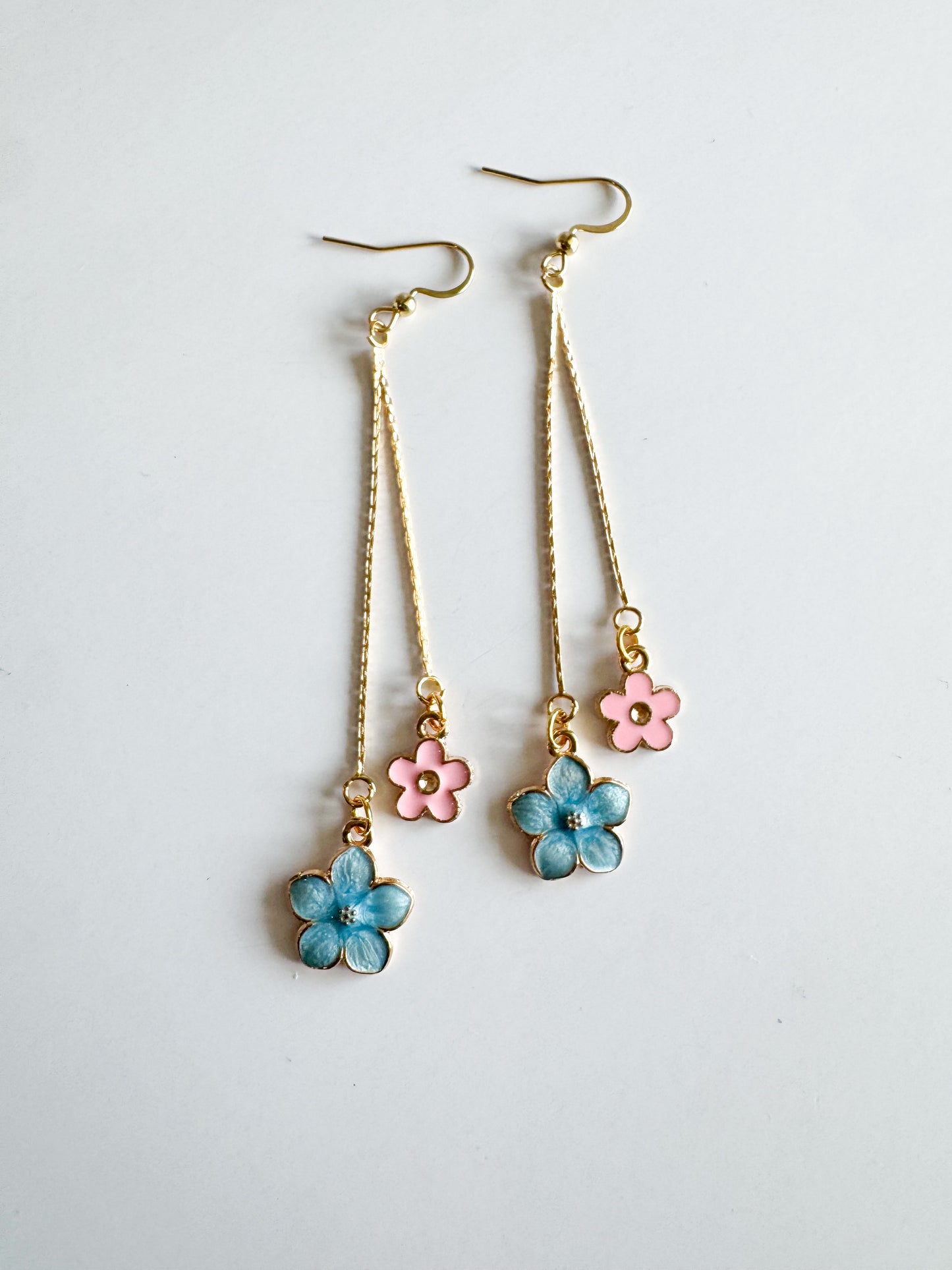 pink & blue flower earrings