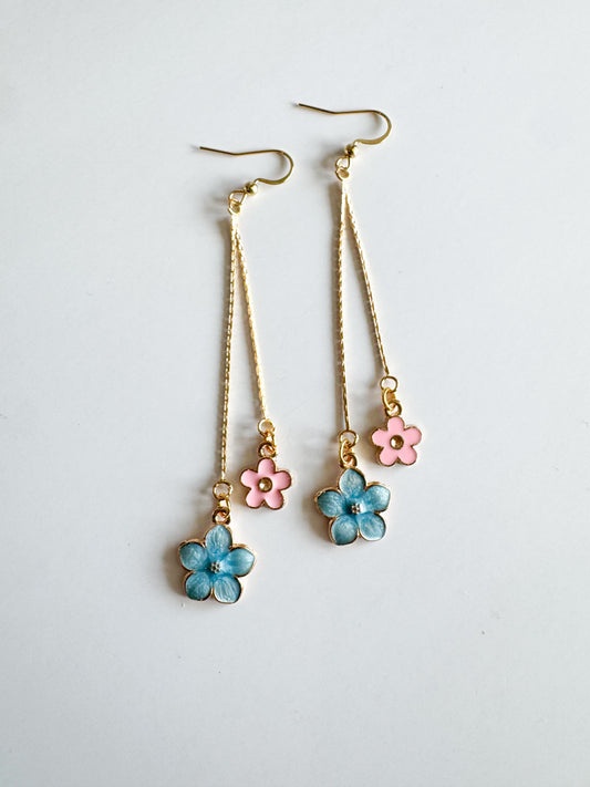 pink & blue flower earrings