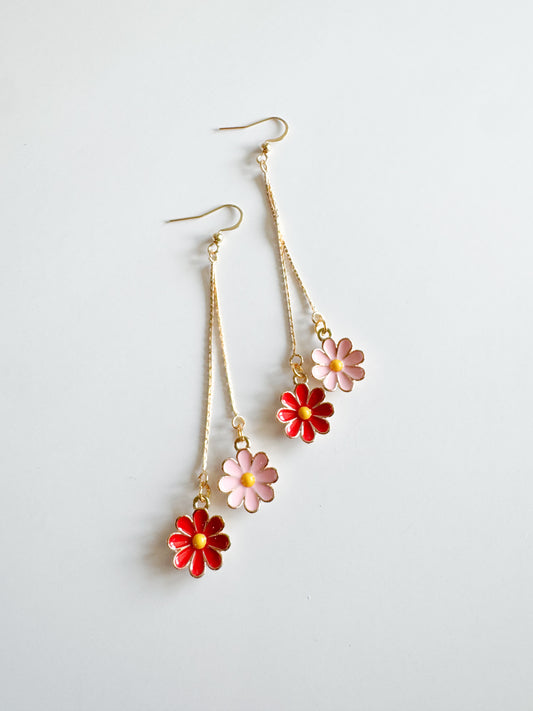 red & pink flower earrings