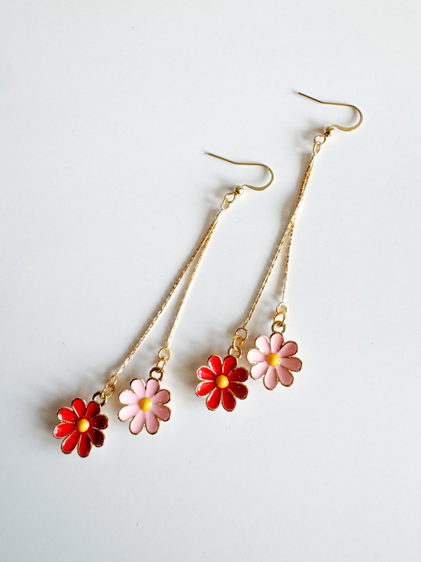red & pink flower earrings
