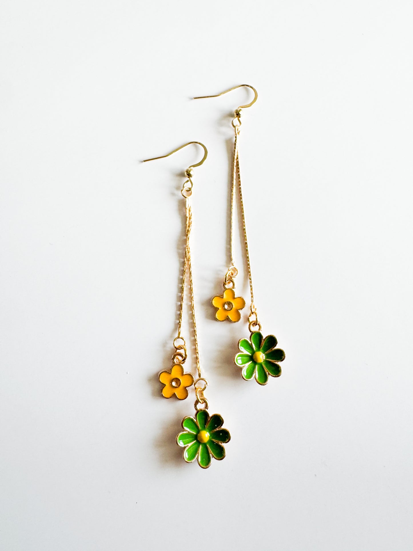 green & yellow flower earrings