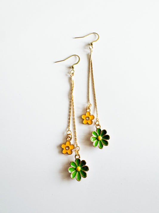 green & yellow flower earrings