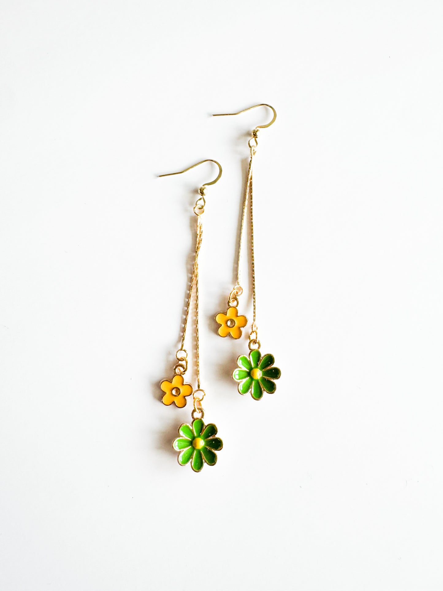 green & yellow flower earrings