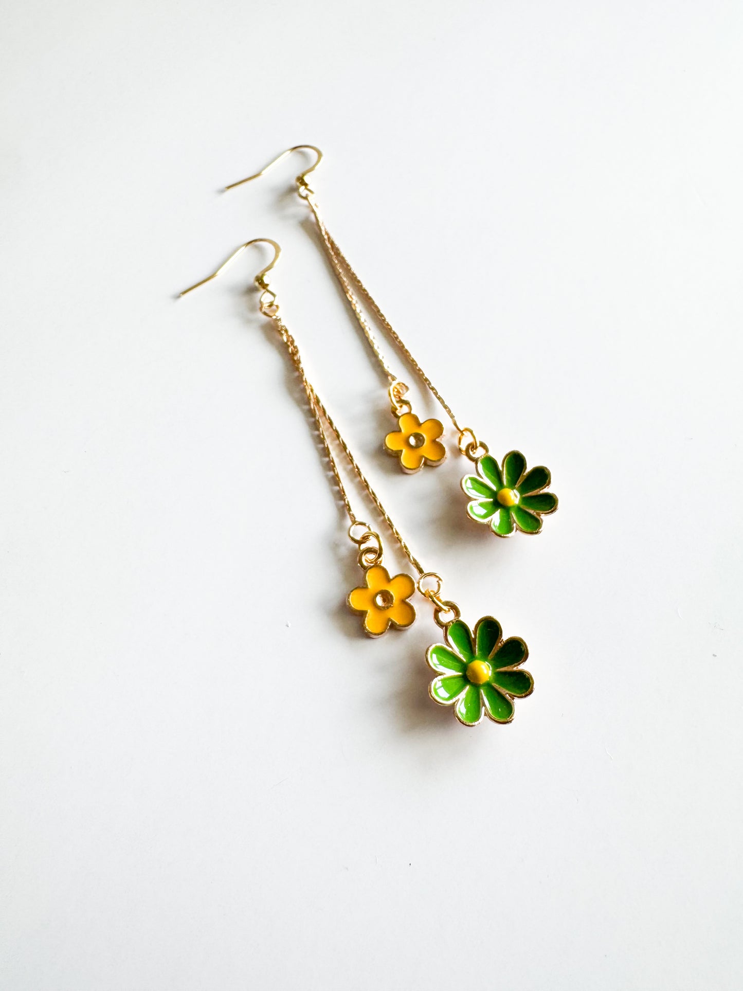 green & yellow flower earrings