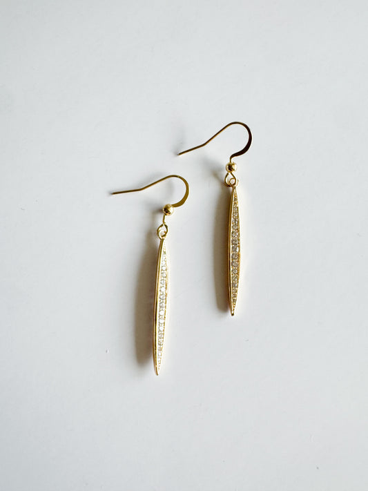 long oval stick pave earrings in gold