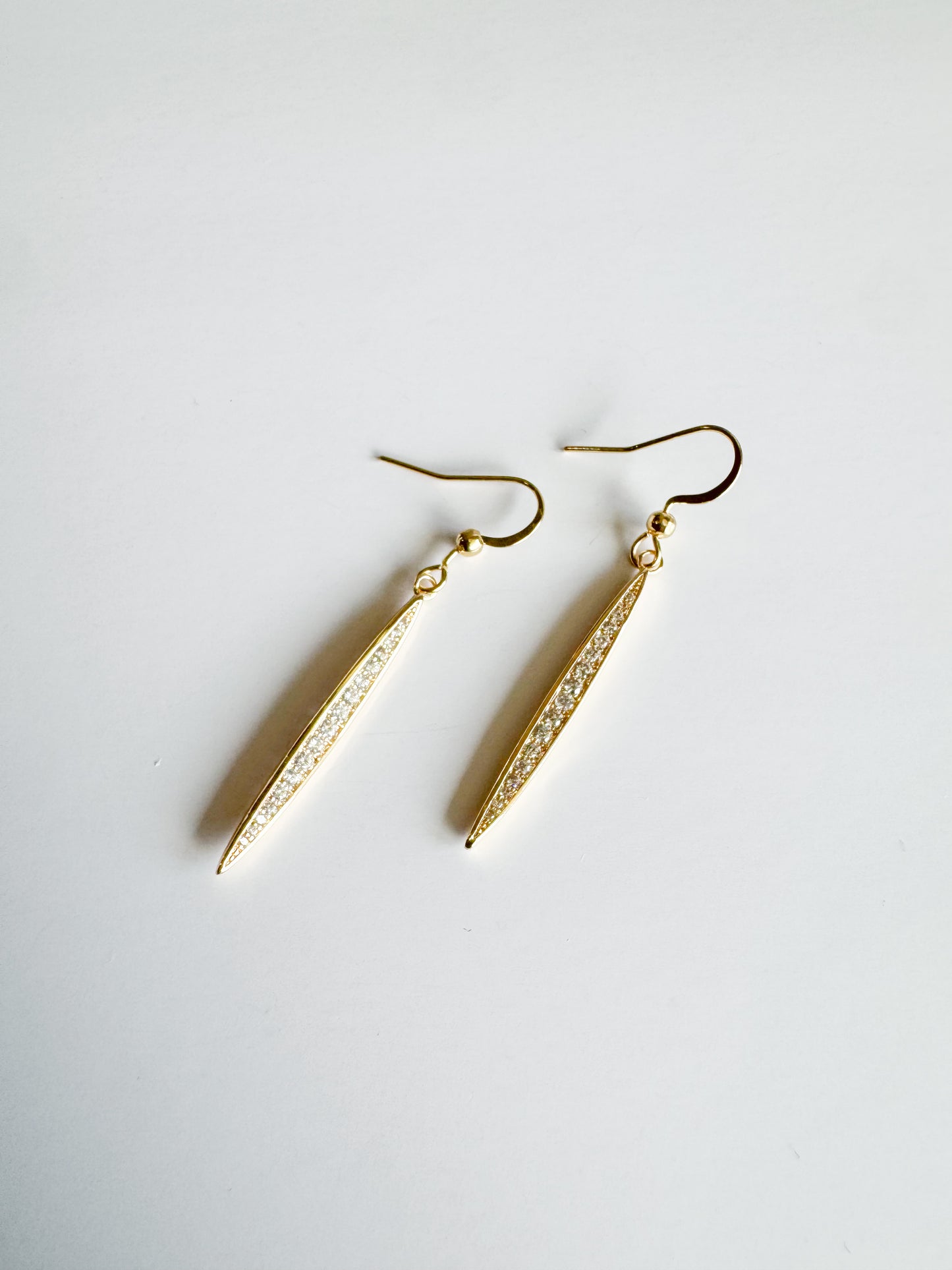 long oval stick pave earrings in gold