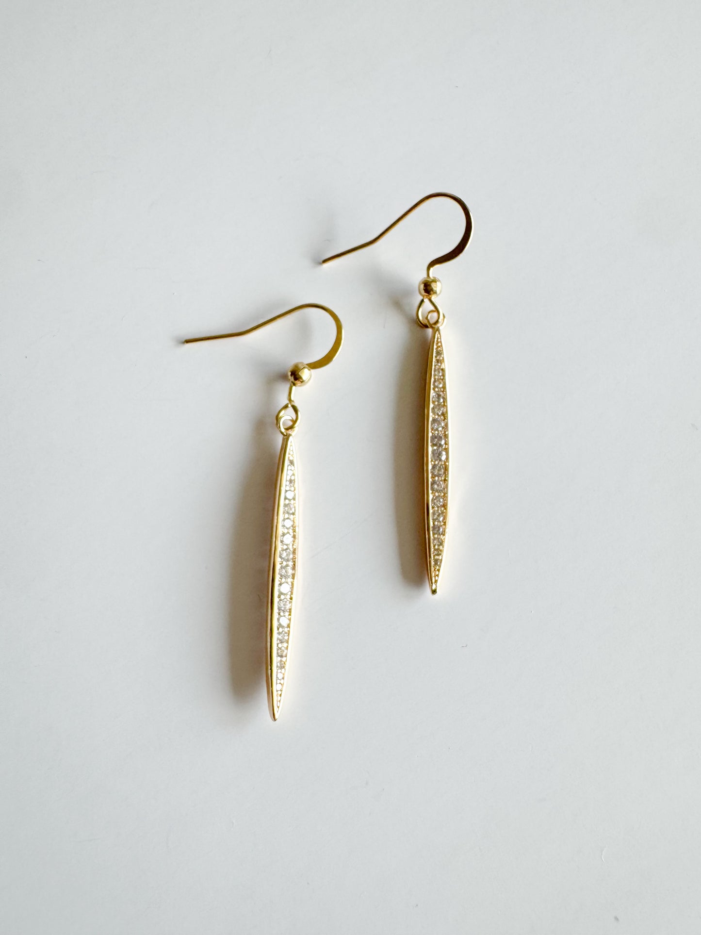 long oval stick pave earrings in gold