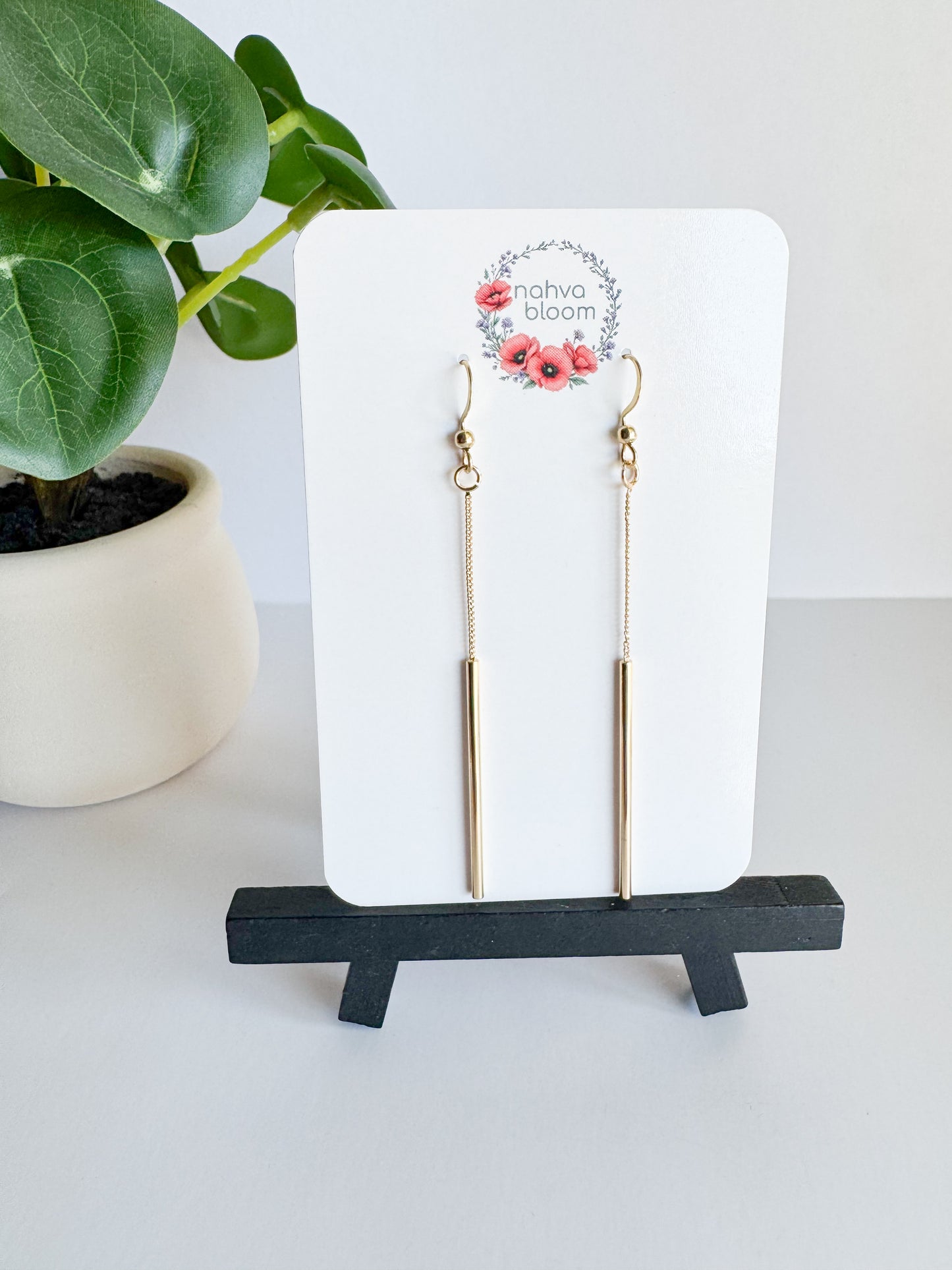 thin bar earrings in gold