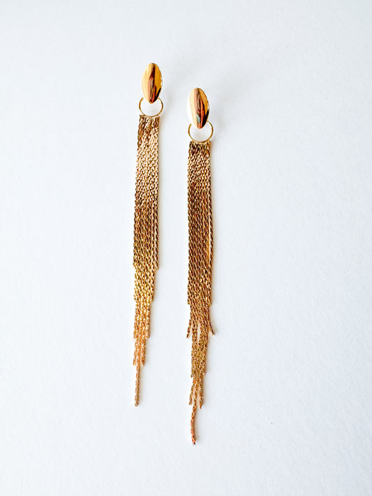 oval top tassel earrings in gold