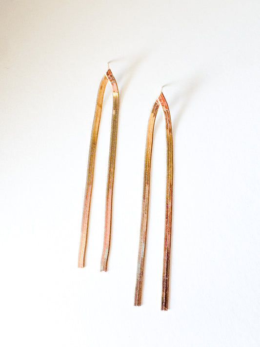 snake chain tassel earrings in gold