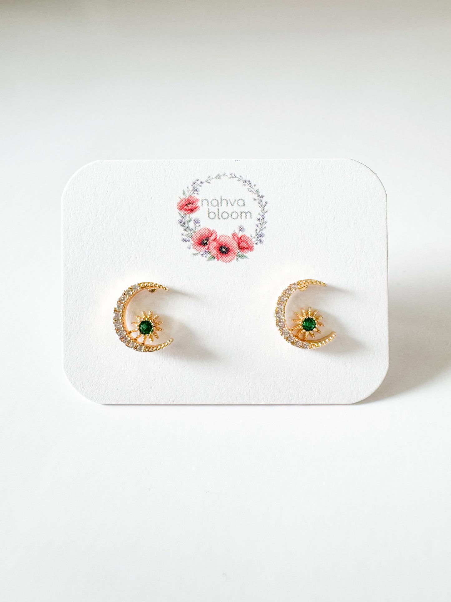 mini cubic zirconia sun & moon gold studs