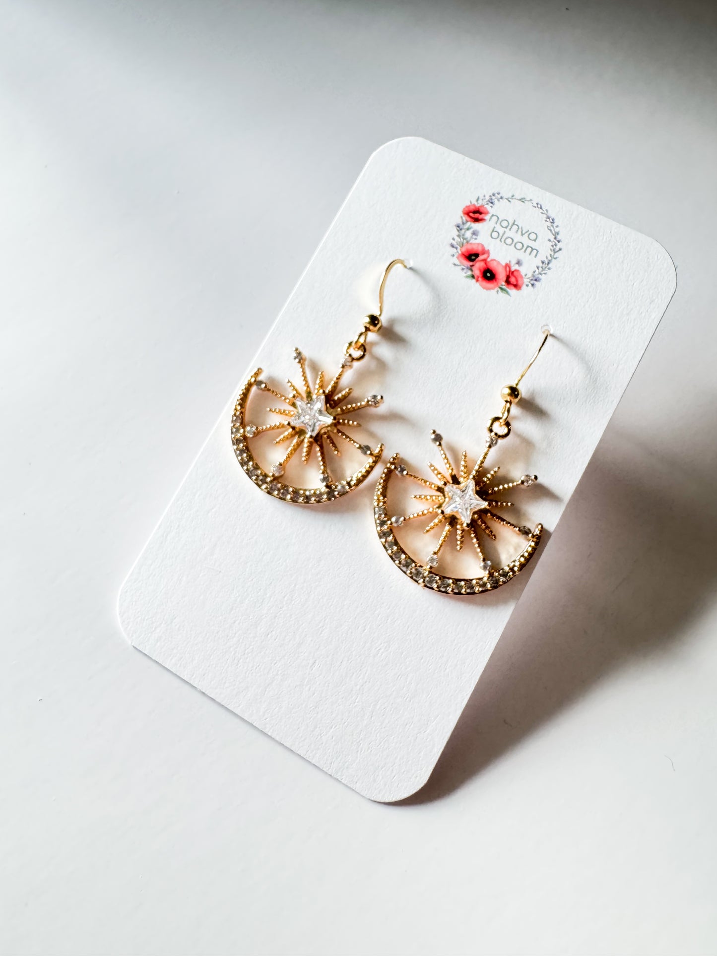 cubic zirconia sun & moon gold earrings