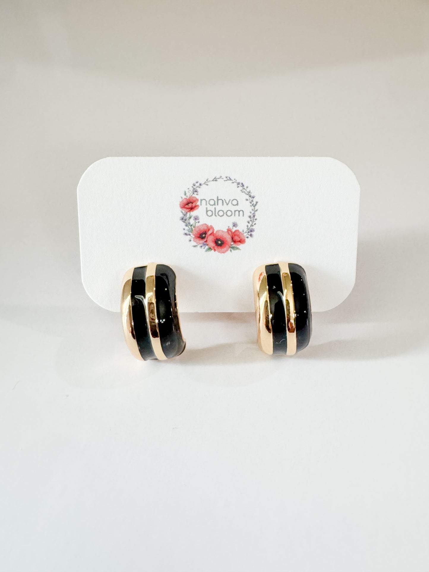 gold & black enamel stud earrings