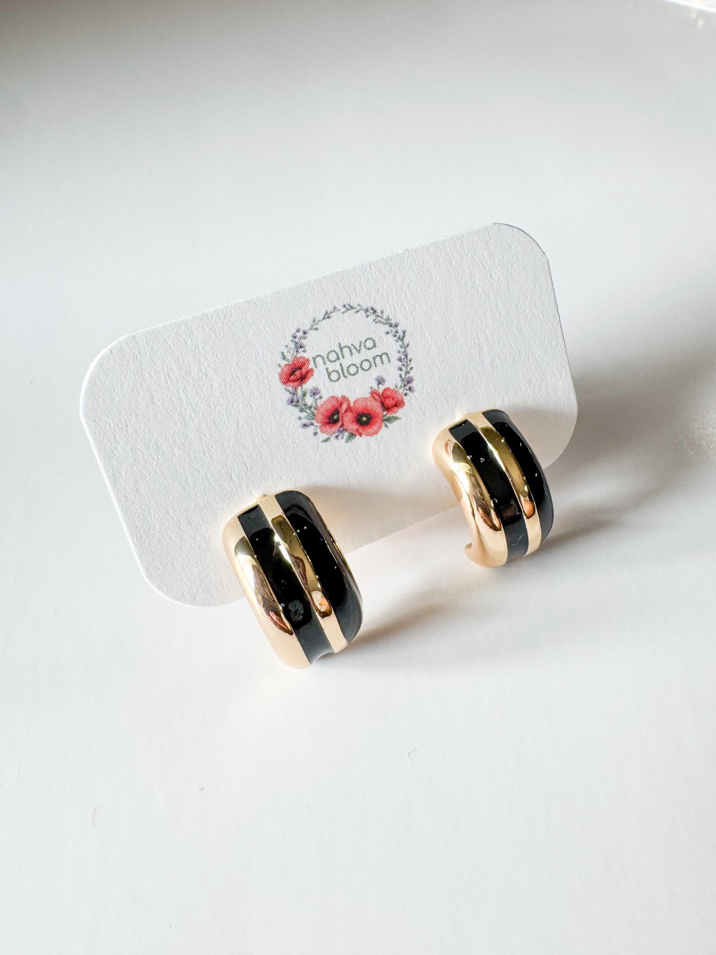 gold & black enamel stud earrings