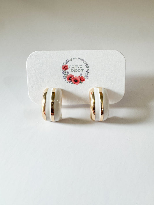 white enamel stud earrings