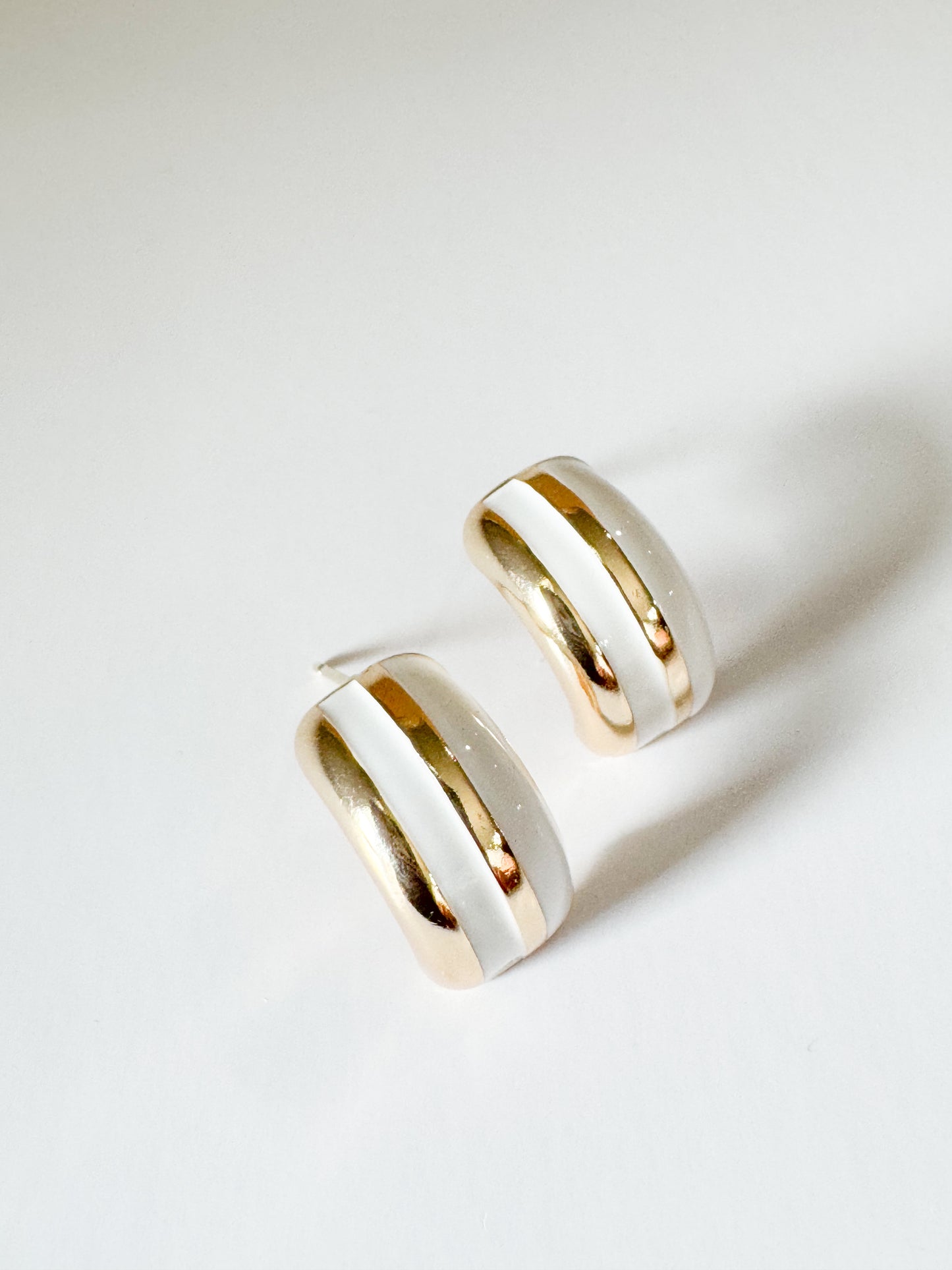 white enamel stud earrings