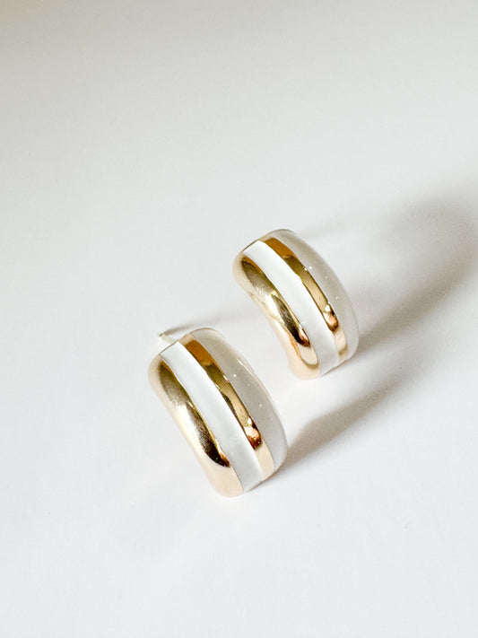 white enamel stud earrings
