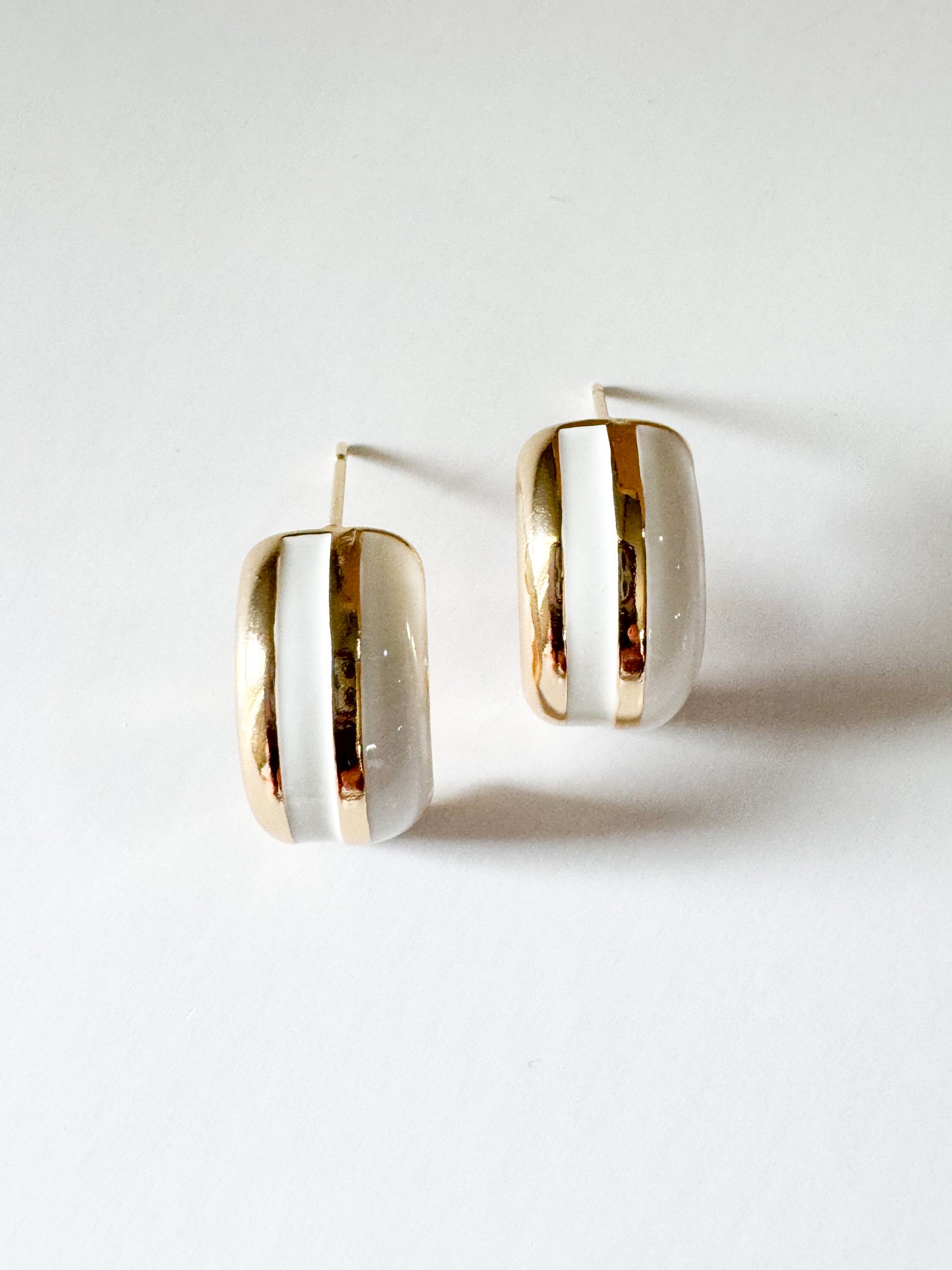 white enamel stud earrings