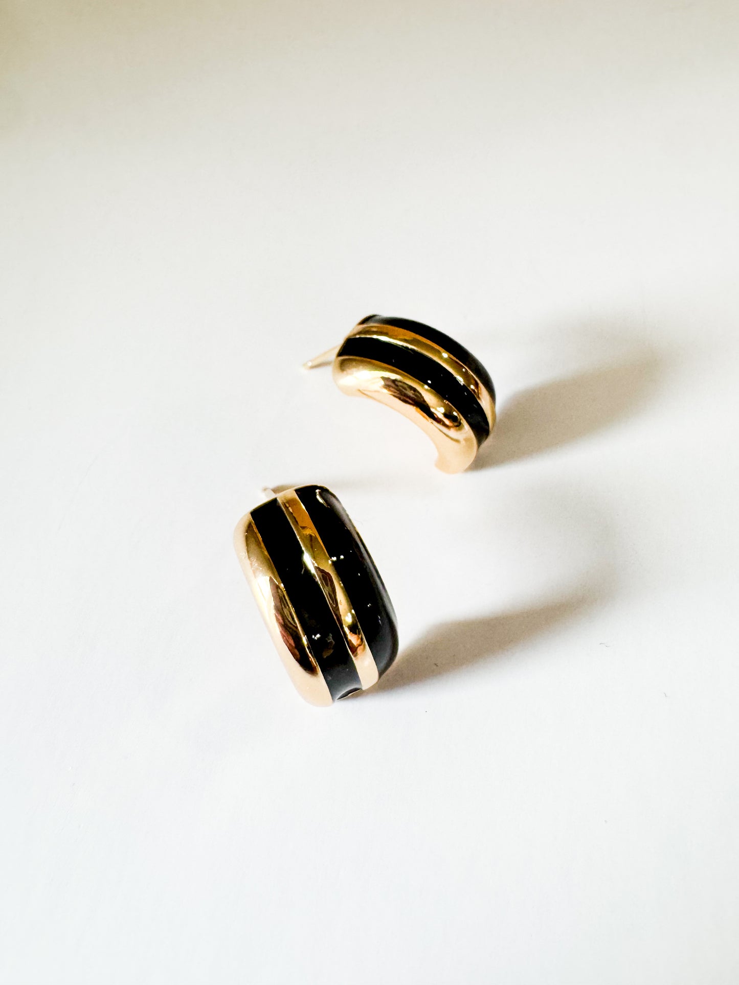 gold & black enamel stud earrings