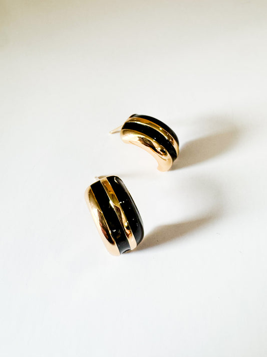 gold & black enamel stud earrings