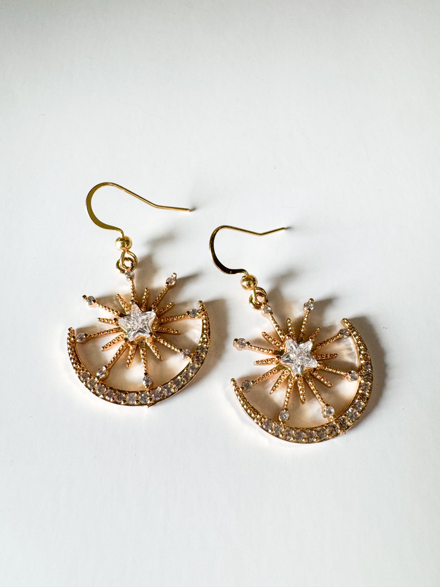 cubic zirconia sun & moon gold earrings