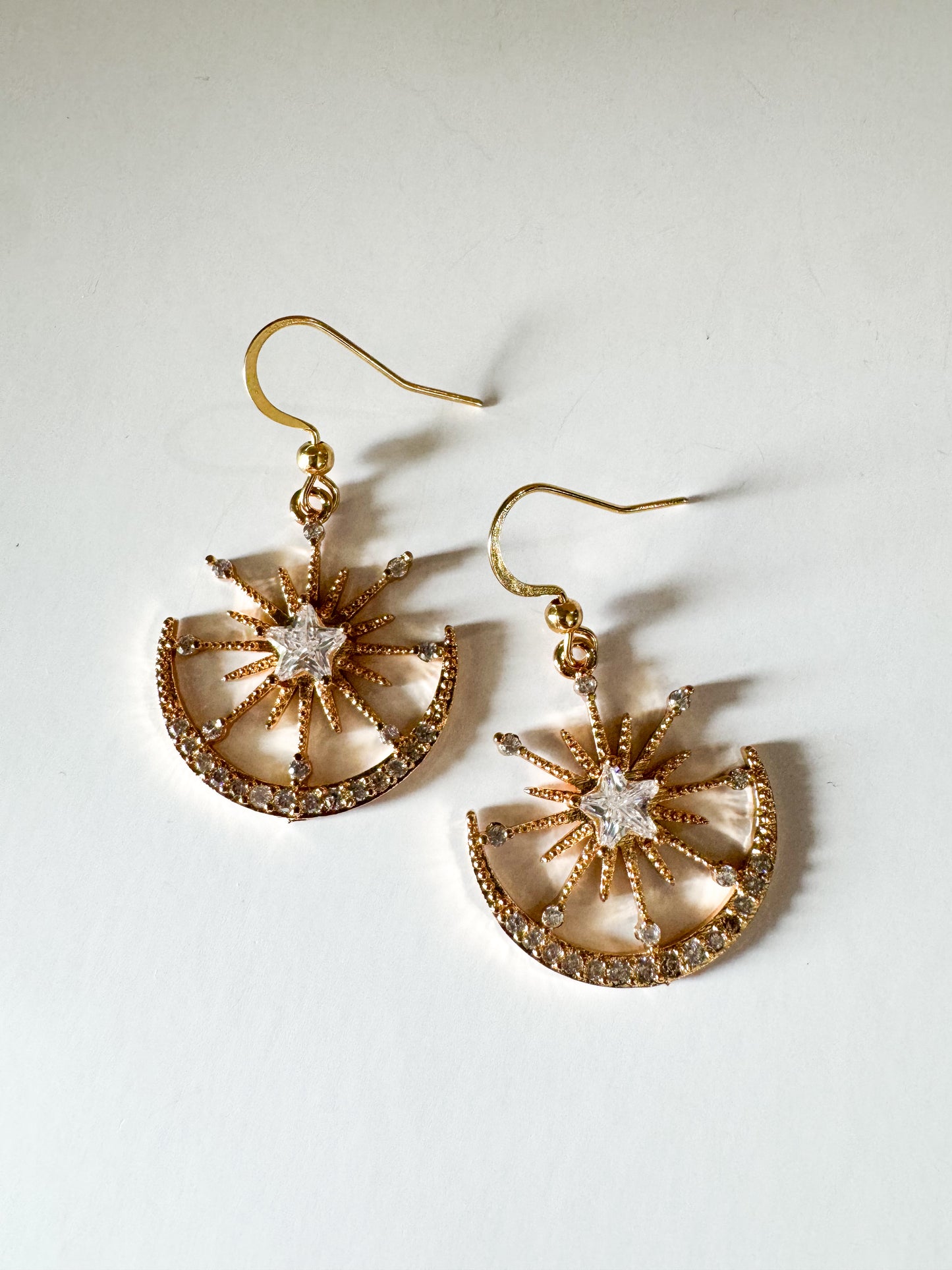 cubic zirconia sun & moon gold earrings