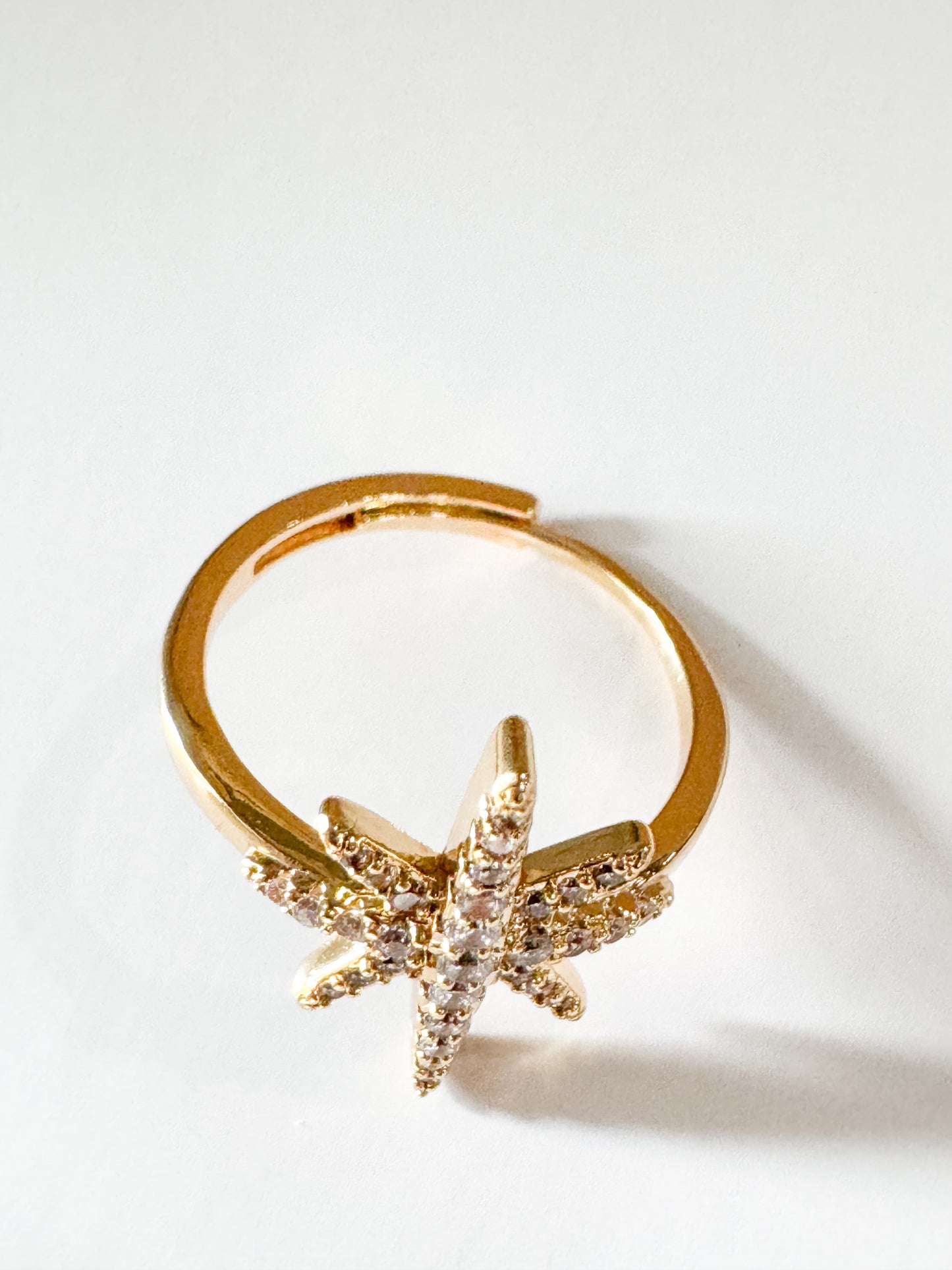 cubic zirconia pave gold star adjustable ring