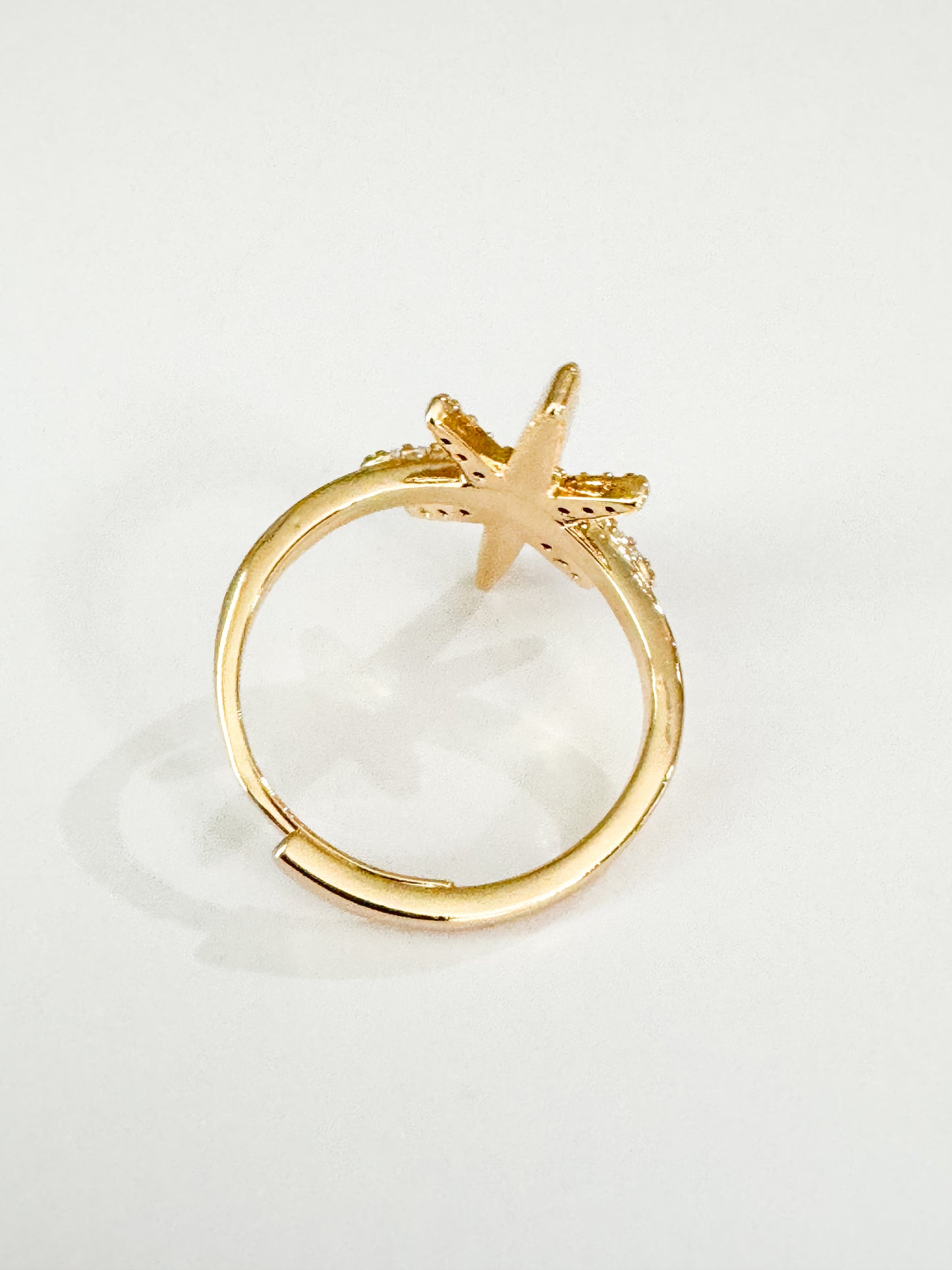 cubic zirconia pave gold star adjustable ring