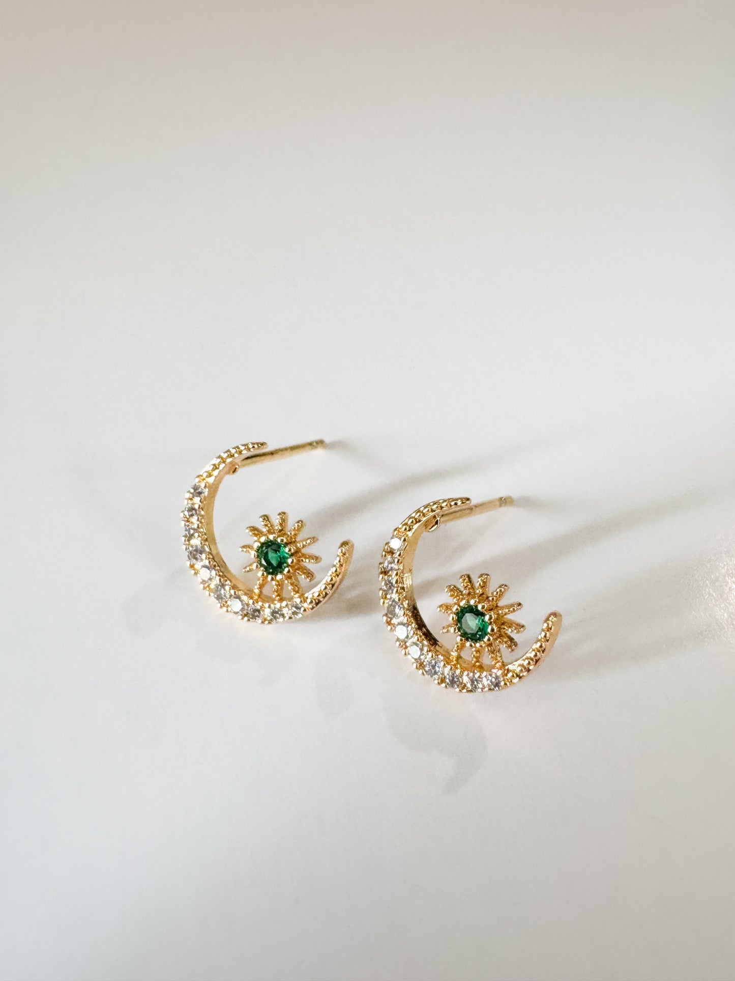 mini cubic zirconia sun & moon gold studs