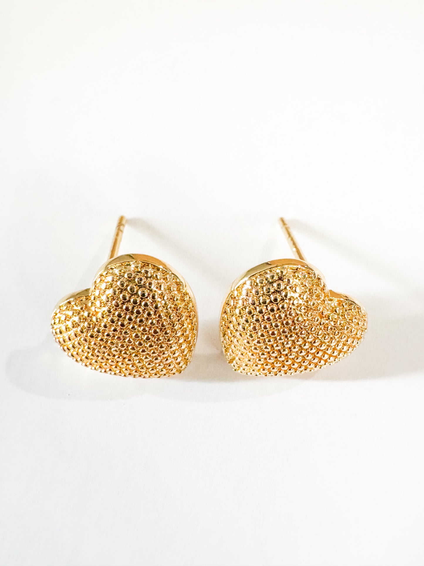 textured heart studs in gold