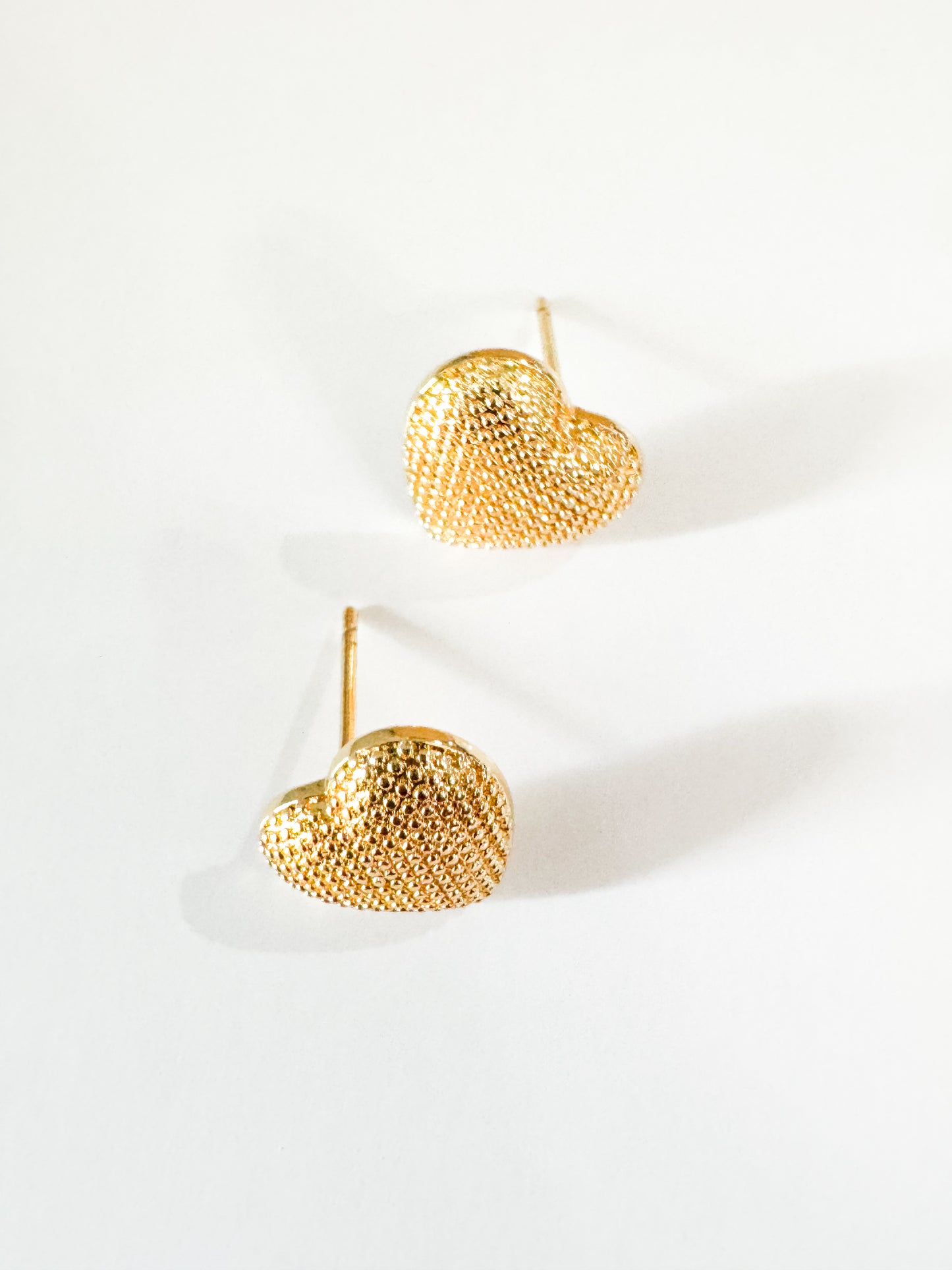 textured heart studs in gold