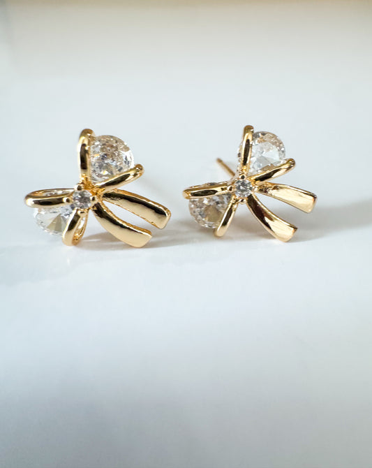 mini cubic zirconia bow studs in gold