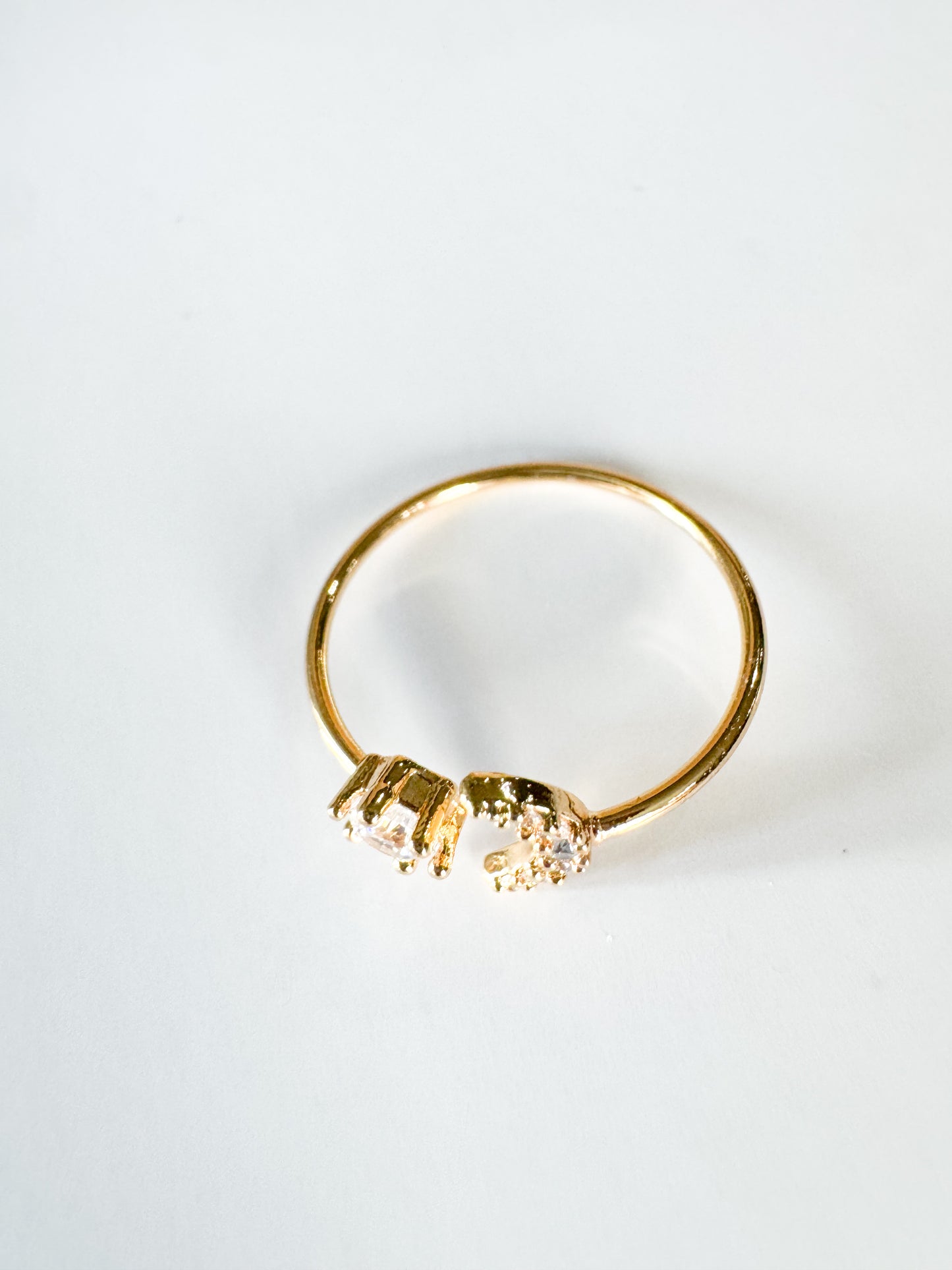 cubic zirconia pave star & moon adjustable gold ring