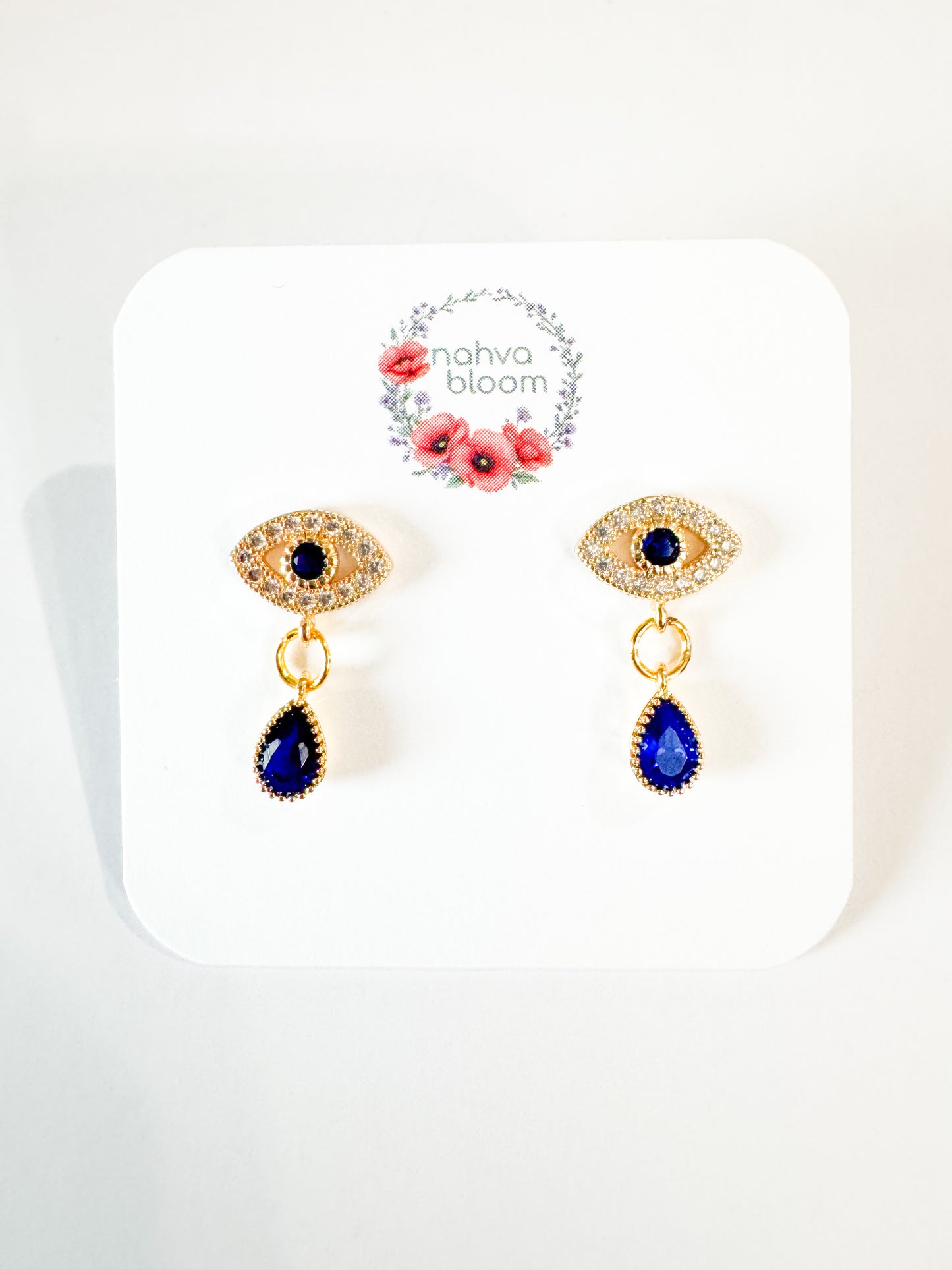 evil eye with blue cubic zirconia charm earrings