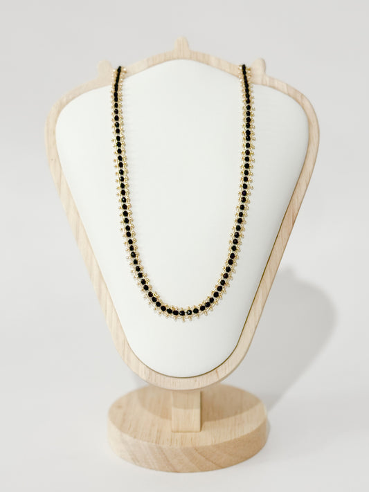 gold & black crystal glass rondelle beaded necklace
