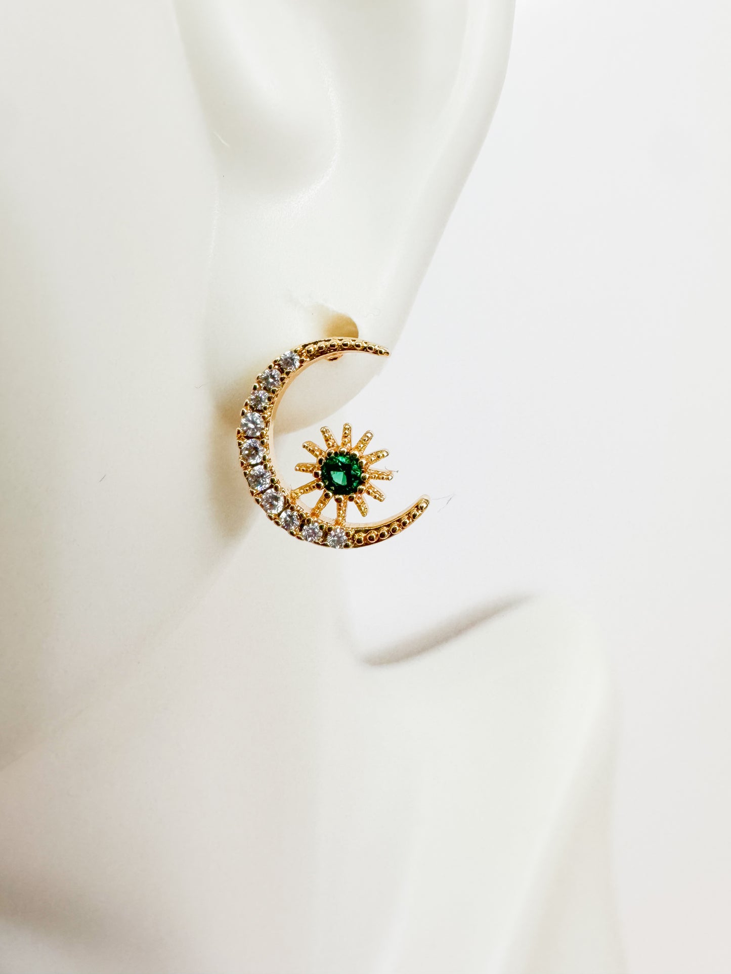 mini cubic zirconia sun & moon gold studs