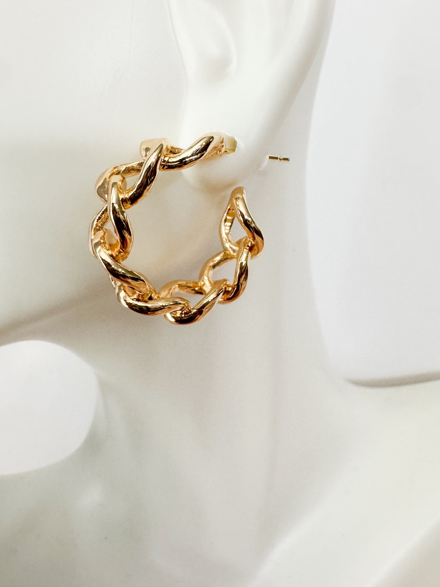 chain hoop earrings in gold