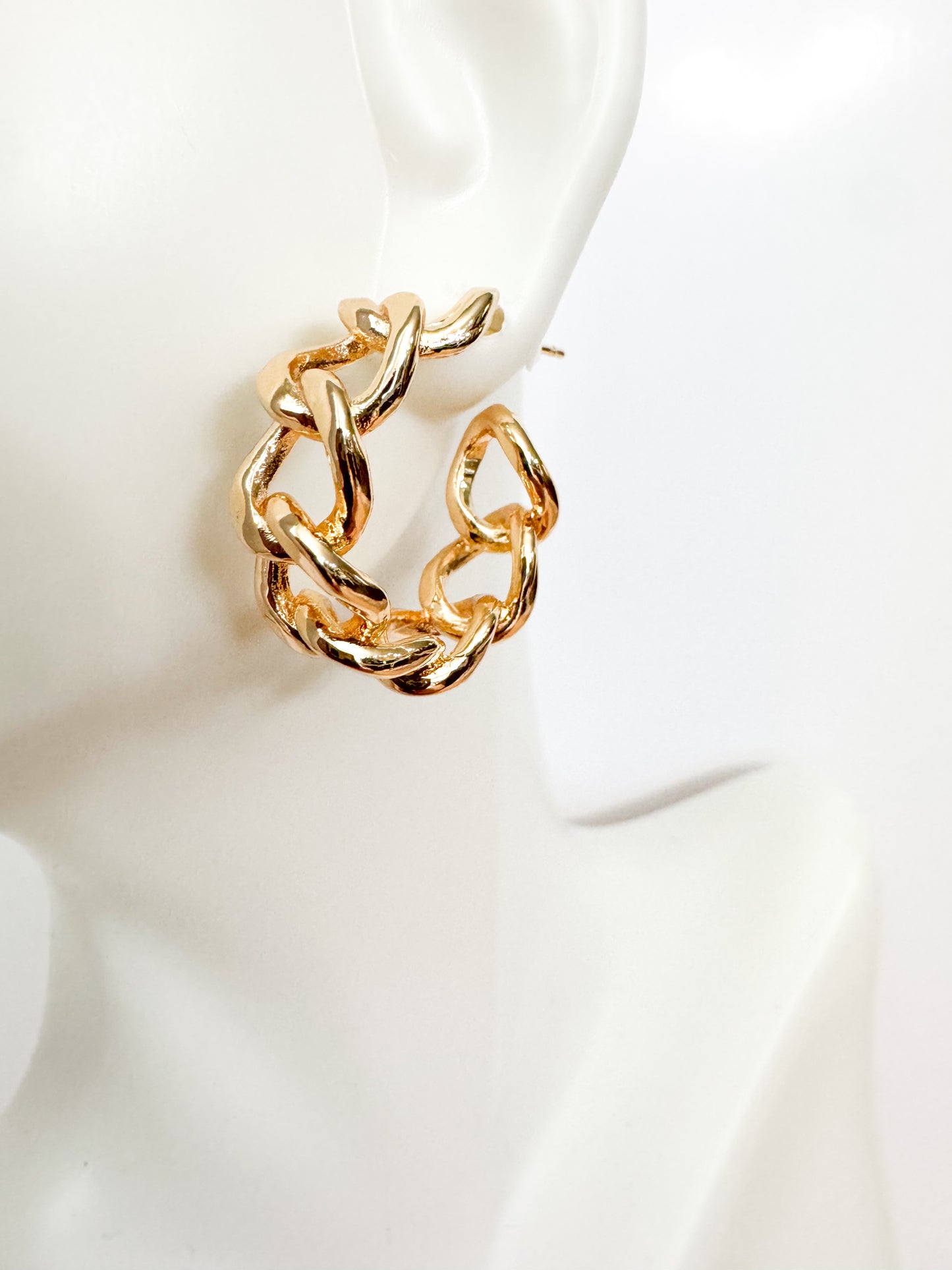 chain hoop earrings in gold