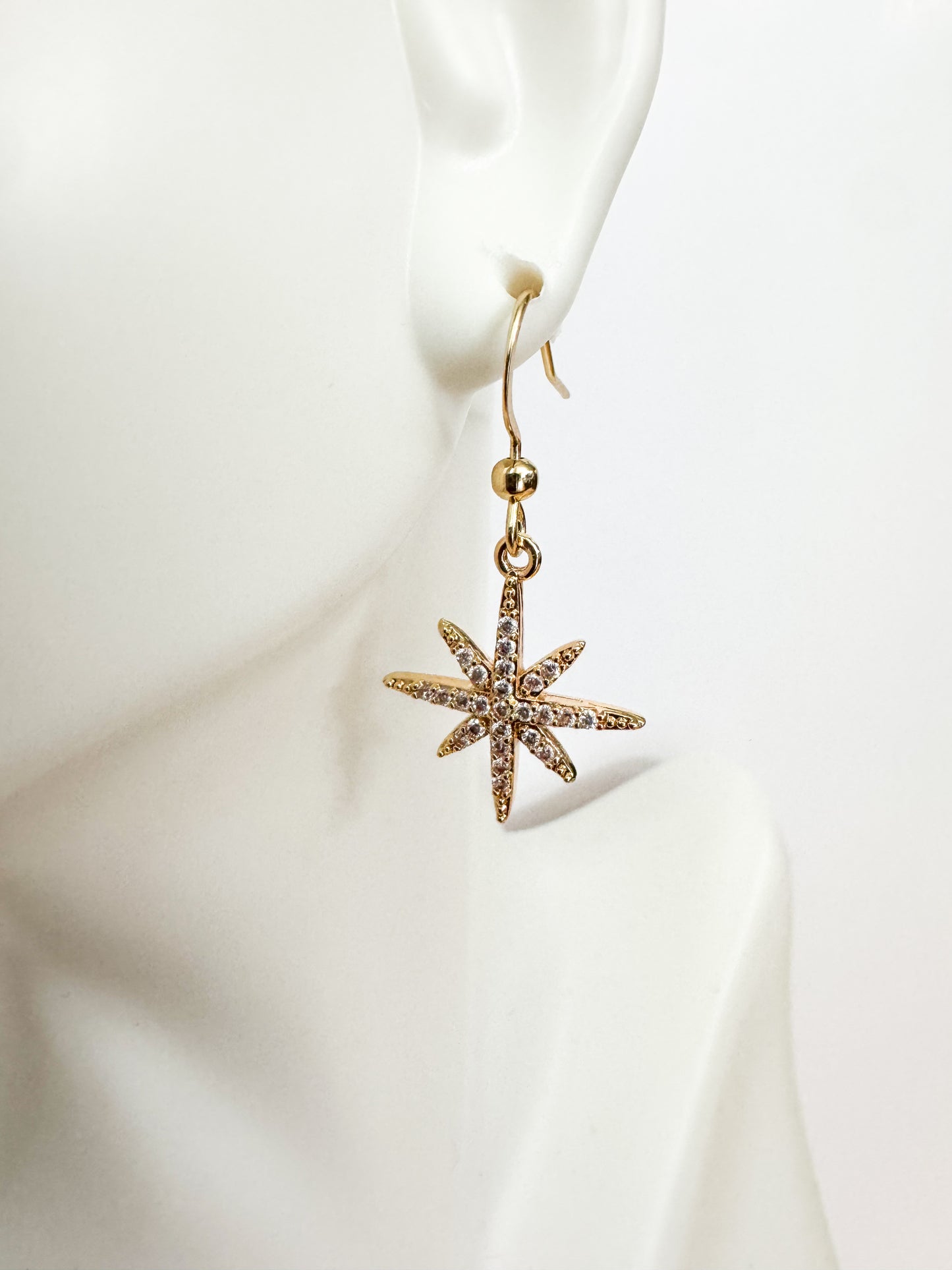 cubic zirconia gold star earrings