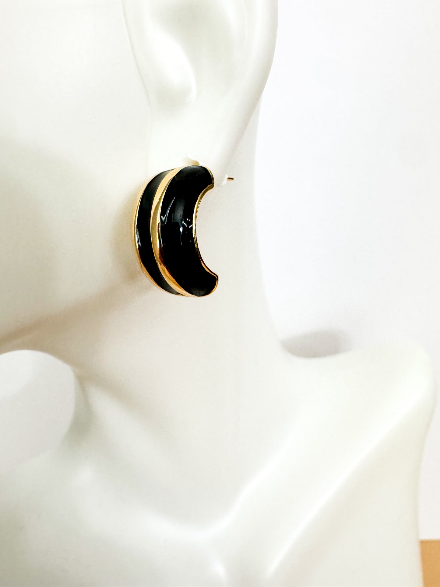 gold & black enamel stud earrings