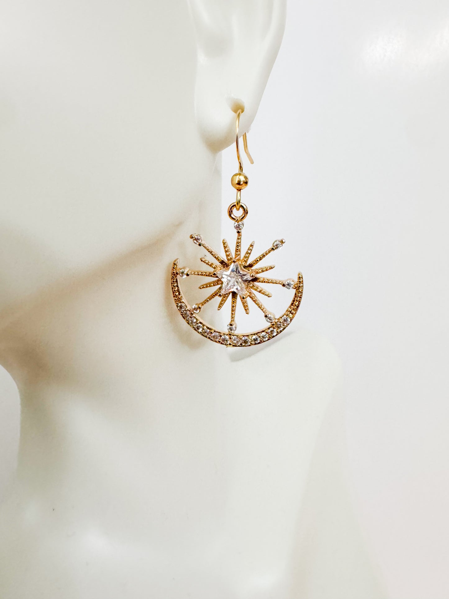 cubic zirconia sun & moon gold earrings