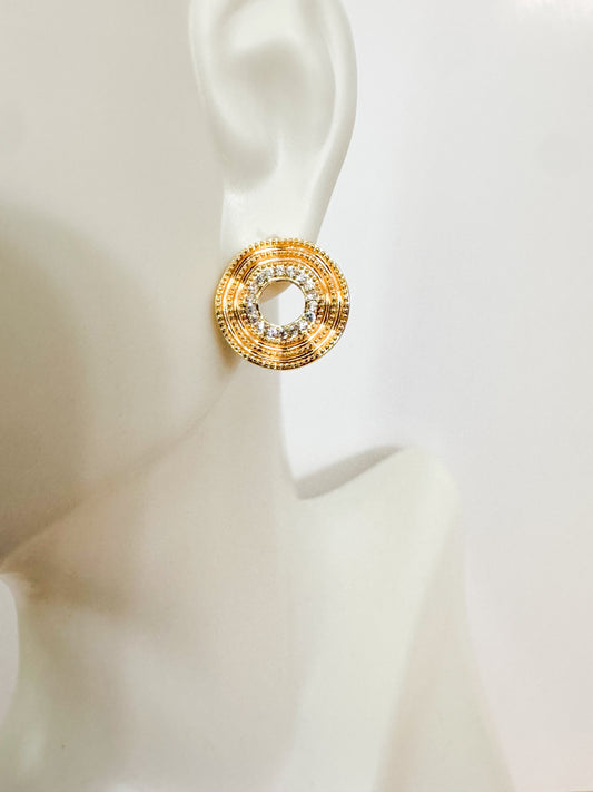 cubic zirconia pave gold round wave studs