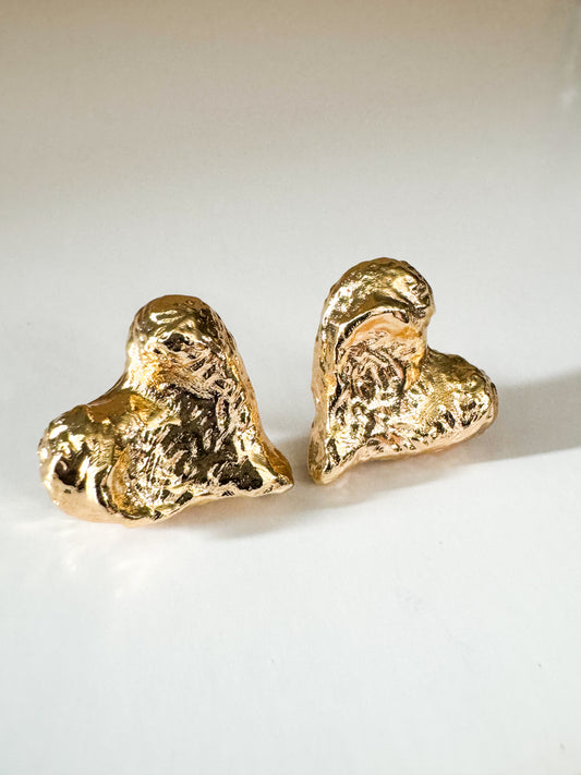 gold hammered heart studs