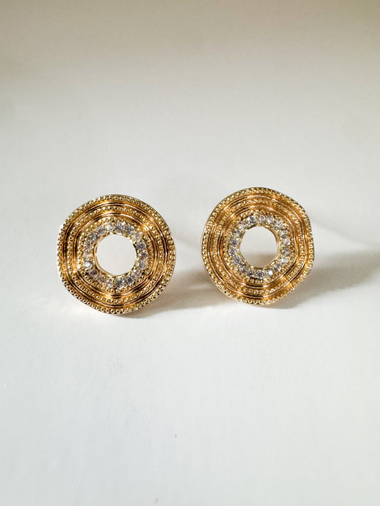 cubic zirconia pave gold round wave studs
