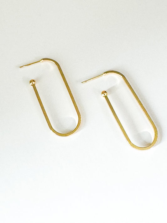 gold rounded rectangle hoop earrings