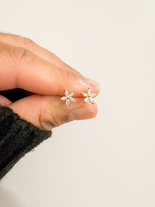 mini cubic zirconia pave gold flower earrings