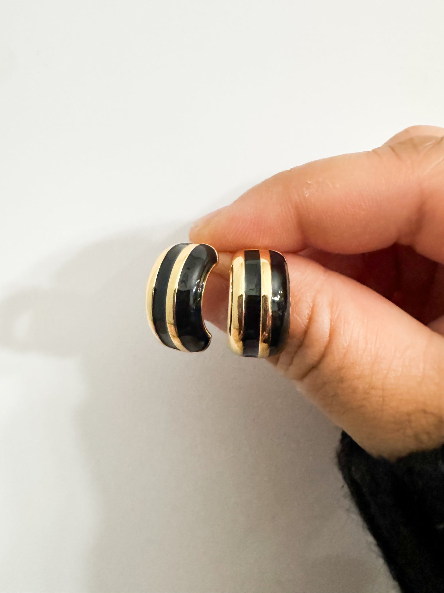 gold & black enamel stud earrings