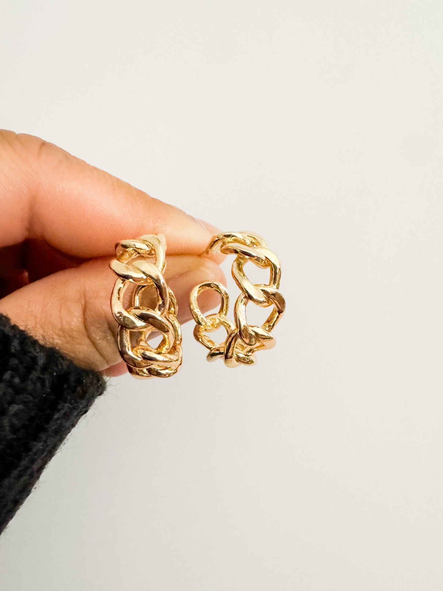 chain hoop earrings in gold